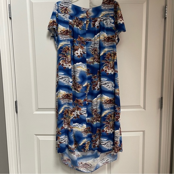 Hilo Hattie Blue Hawaii 3X Made in USA Tulip Sleeve Tropical Muu Muu Dress Beach - Picture 8 of 11